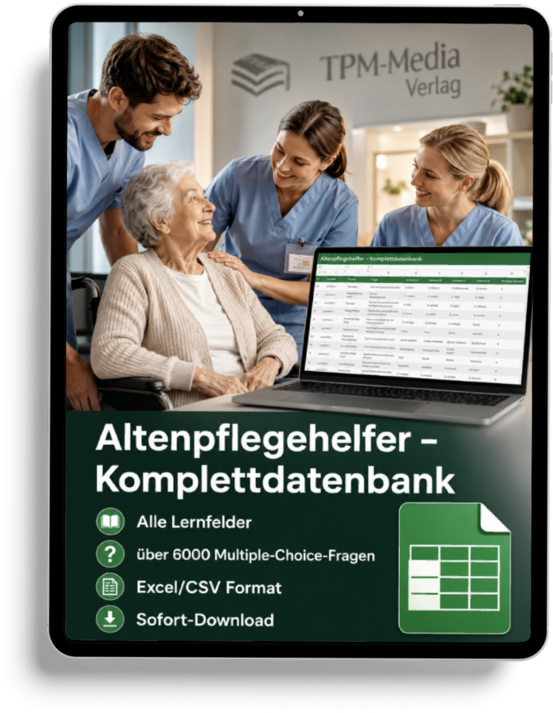 Altenpflegehelfer - gewerbliche Excel-Fragenkatalog Datenbank mit allen Lernfeldern  (Sofort-Download)