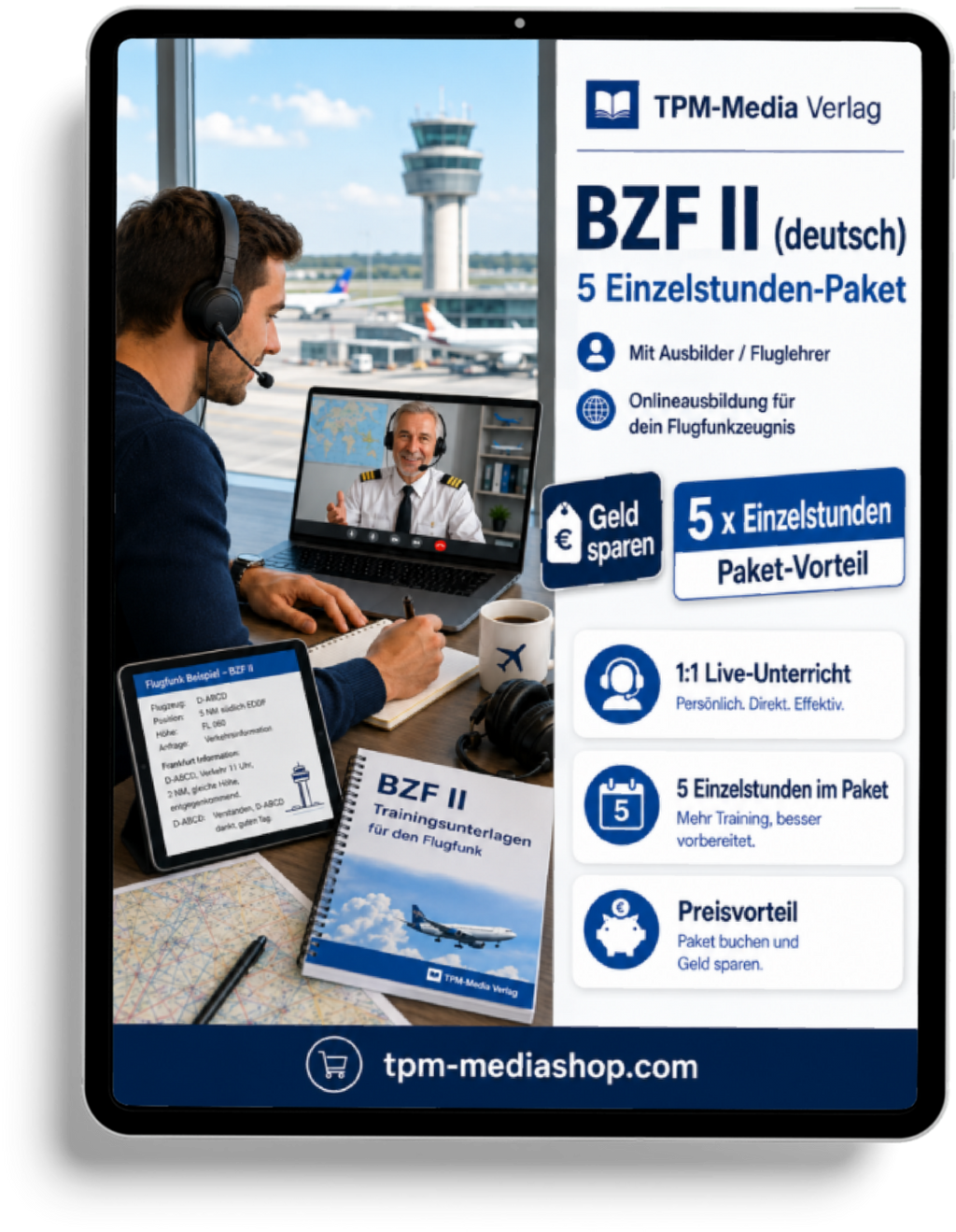 Einzelstundepaket (5 Std.) für BZF II (deutsch) -  Online-Coaching - für www.fluglehrerteam.de