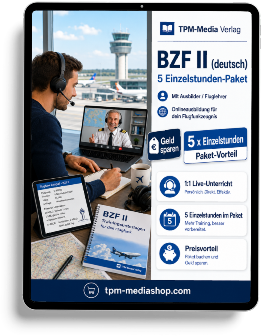 Einzelstundepaket (5 Std.) für BZF II (deutsch) -  Online-Coaching - für www.fluglehrerteam.de