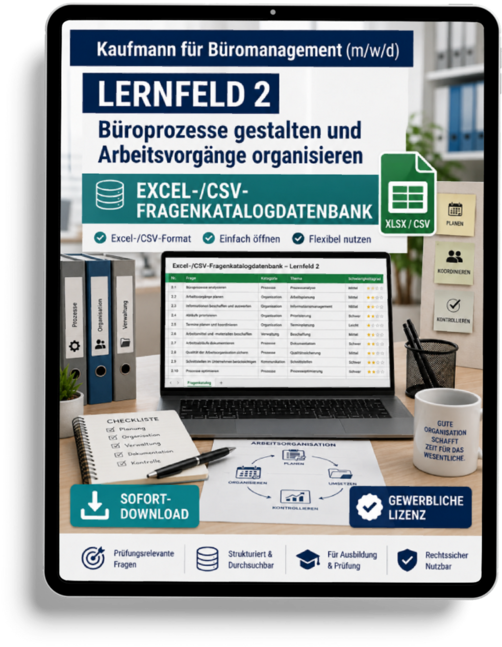 Kaufmann für Büromanagement - Lernfeld 2 gewerbliche Excel-Fragenkatalog Datenbank (Sofort-Download)
