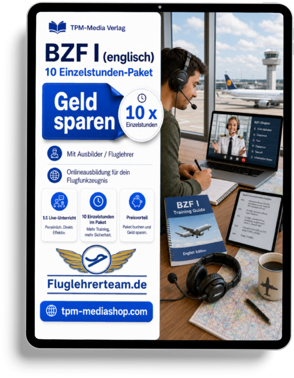 Einzelstundepaket (10 Std.) für BZF I (englisch) -  Online-Coaching - für www.fluglehrerteam.de