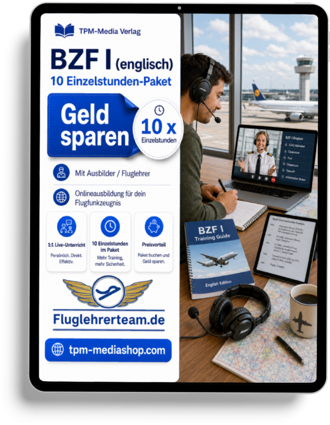Einzelstundepaket (10 Std.) für BZF I (englisch) -  Online-Coaching - für www.fluglehrerteam.de