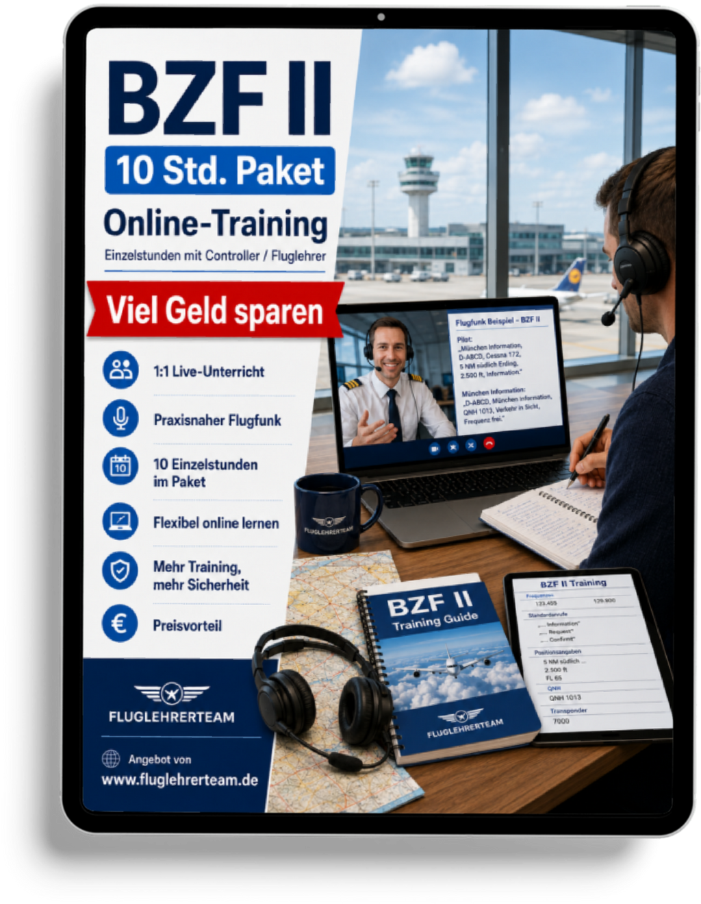 Einzelstundepaket (10 Std.) für BZF II (deutsch) -  Online-Coaching - für www.fluglehrerteam.de