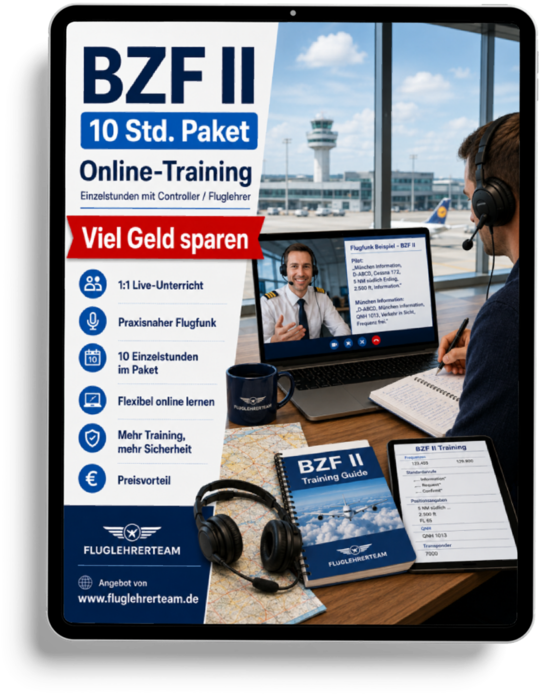 Einzelstundepaket (10 Std.) für BZF II (deutsch) -  Online-Coaching - für www.fluglehrerteam.de